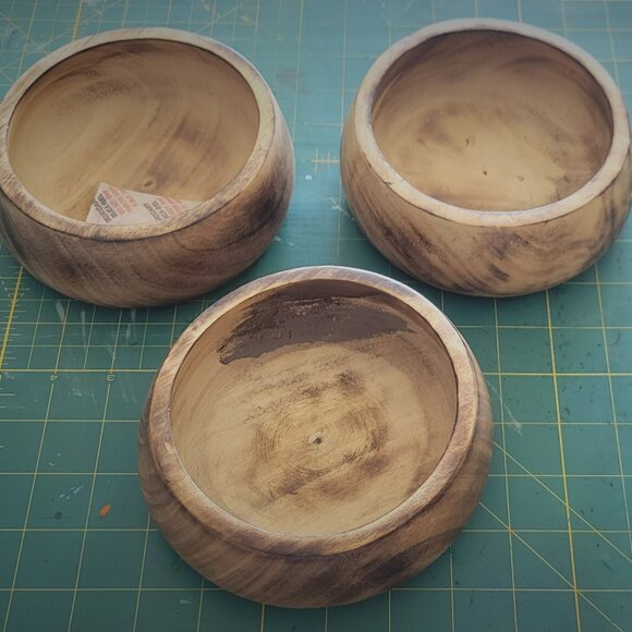 3  ~ 5 x 2.25" Mango Wood Round Bowls ~ Dips, Nuts, Dessert, Snacks, Jewelry - Picture 1 of 6